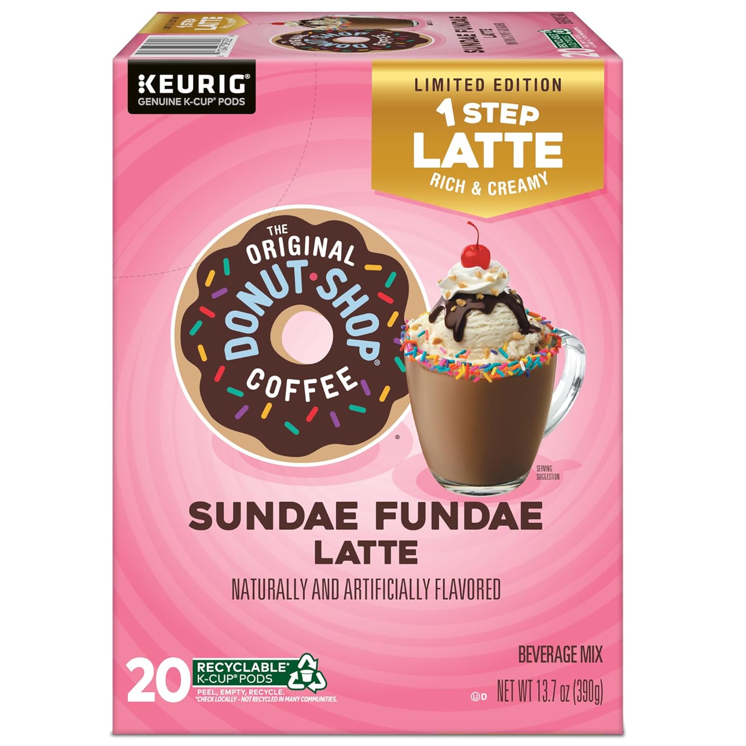 Original Donut Shop K-Cup Pods - Sundae Fundae One-Step Latte, 20 Count for Keurig Machines