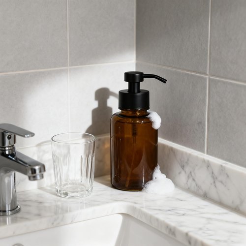 Hzxcuim 15 oz Amber Glass Foam soap Dispenser with Black Rust-Proof Foam Pump, refillable Thick Glass Foam soap Dispenser for Kitchen and Bathroom (1, 15 oz)