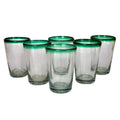 "NOVICA Artisan Crafted Recycled, 15 Oz 'Conical' (Set of 6) Blown glass, 6" H x 3.9", Green/Clear" (14345)