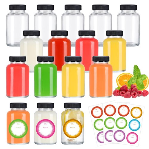 STARSIDE 4 oz Glass Ginger Shots Bottles with Caps,16 pack 120 ml Juice Shot Bottles,Leakproof Small Glass with Lids for Ginger,Beverages