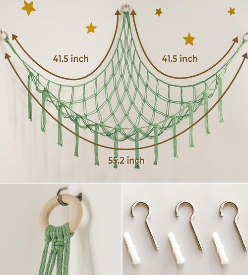 Mirolam Stuffed Animal Hammock - Corner Net Toy Storage Organizer in Matcha Green for Bedroom & Nursery Decor
