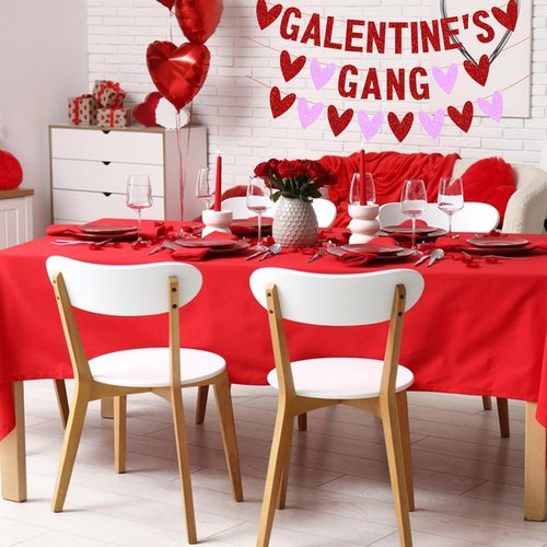 ricluck Galentines Gang Banner Decorations, Red Heart Banner Girls Ladies Celebration Valentine Fireplace Decor Valentine's Day Party Supplies