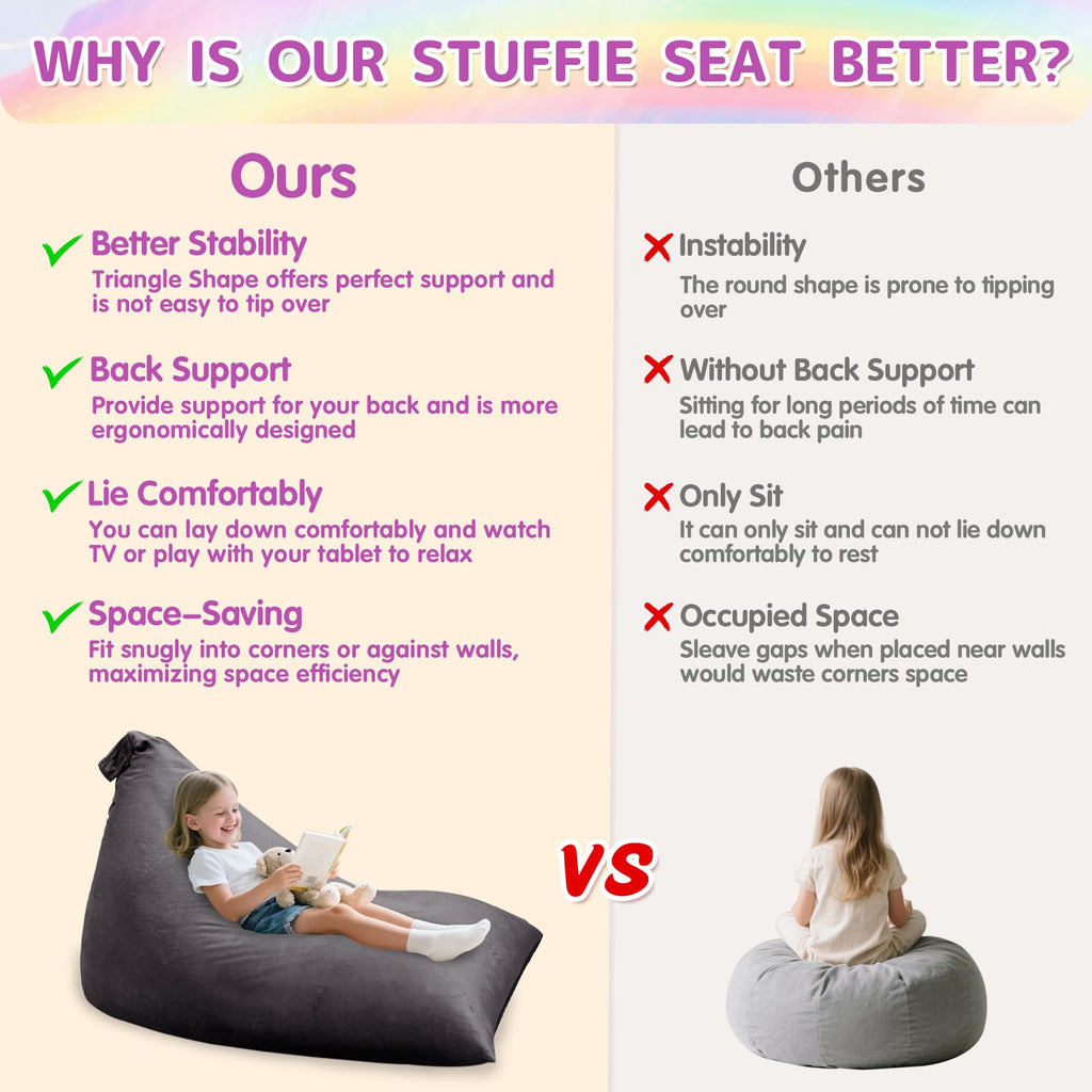 Stuffed Animals Storage Bean Bag Chair for Kids and Adults, Stuffed Animals Bean Bag Storage, Luxury Velvet Stuffie Seat - COVER ONLY(Dark Grey 200 L/52 Gal)