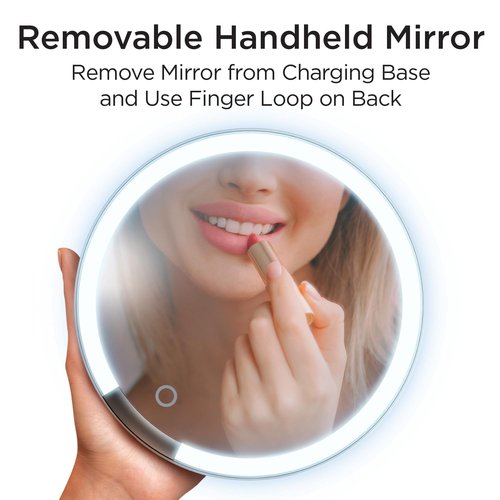 iHome Makeup Mirror with Lights and Bluetooth Speaker, Travel Mirror is Portable and Rechargeable – White (iCVBT9W.EXv24)