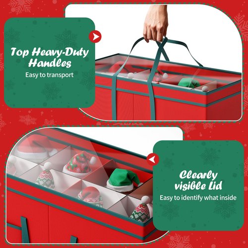 Christmas Figurine Storage Box & Nutcracker Storage Containers with Visible Lid for 15-inch Collectibles, Large Holiday Ornament Decor Organizer Keeps 8 Figurines, Xmas Decoration Storage Box, Red