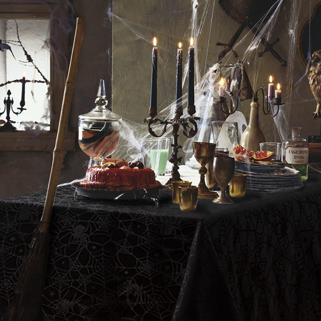 joybest Halloween Tablecloth Black Spider Web Table Cloth Spillproof Fabric Table Cover for Dining Party, Halloween Decorations, Rectangle 60 x 120 Inch