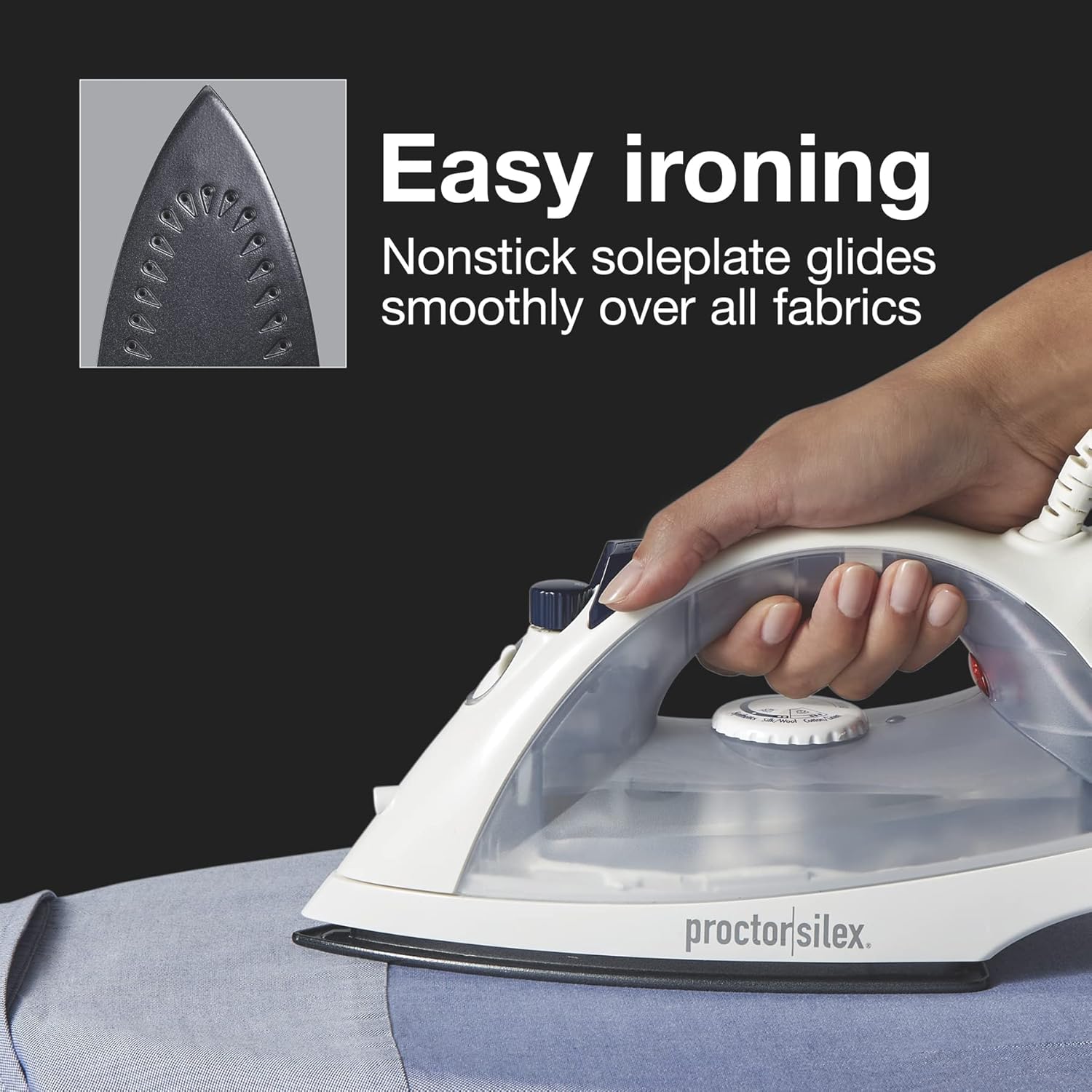 Proctor Silex Iron & Vertical Steamer - 1200 Watts with Nonstick Soleplate & Adjustable Spray | White