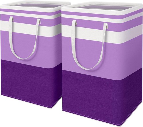 HomeHacks Large Waterproof Laundry Baskets - Collapsible Hampers with Reinforced Handles (Purple, 88Lx2)