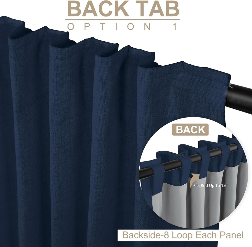Skiennix 100% Blackout Linen Curtains - Thermal Insulated Drapes for Bedroom | 50" W x 90" L, Midnight Blue