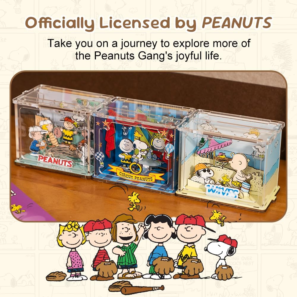 PUREMIND Snoopy Baseball Miniature Wooden Puzzle Kit - Officially Licensed 3D Building Set for Fans