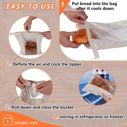 ORORIN Reusable Bread Bags for Homemade Bread,Linen Sourdough Bag Storage Container with Clear Window,Zipper Freezer Bags to Keep Fresh,Sourdough Accessories,2-Pack (Patented)