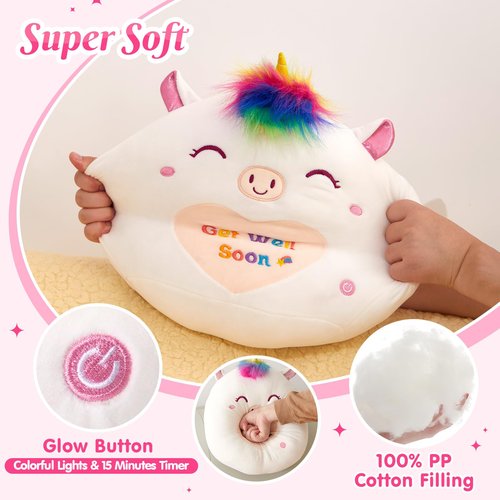 Athoinsu 12" Get Well Soon Unicorn Led Plush Pillow Soft Sofa Cushion Squishy Plushie Toy Cute Stuffed Animal Room Decor Feel Better Gifts for Recovering Patient