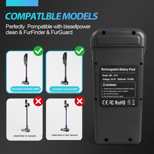 Blacloachai 3000mAh Battery for Bissell PowerClean FurGuard &Power Clean FurFinder Cordless Vacuum Replacement 4141 4143 Battery