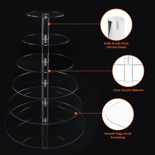 Cupcake Stand, 6 Tier Large Cupcake Stand for 50 Cupcakes, Round Tiered Cupcake Holder, Clear Acrylic Cup Cake Tower Stand, Dessert Table Display Set for Party, Wedding, Birthday, Party, Halloween