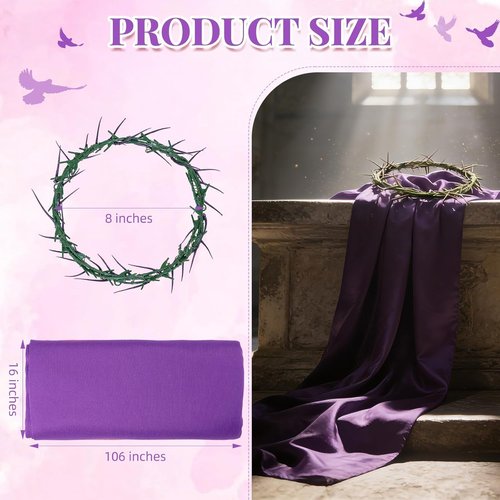 Crown of Thorns | 8'' Christian Wreath with Purple Fabric - Theatrical Props for Lent & Easter Decor