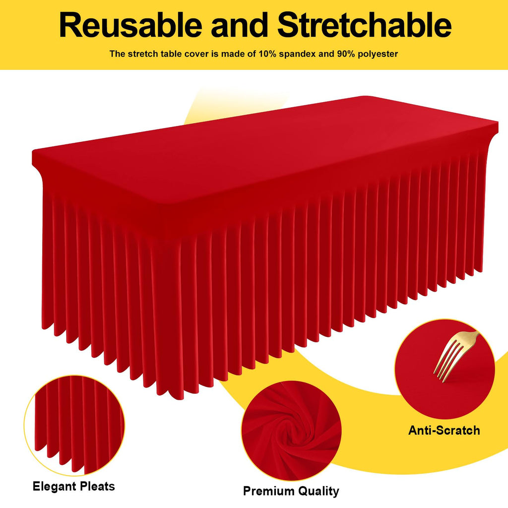 Smiry Spandex Tablecloth, Elastic Fitted Stretch Tablecloth for 6FT Rectangle Tables, Waterproof Washable Table Cover Skirt for Outdoor, Wedding, Banquet & Parties (Red, 72Lx30Wx30H Inch)
