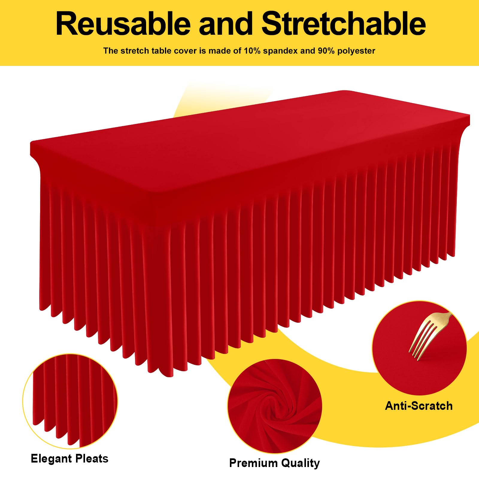 Smiry Spandex Tablecloth, Elastic Fitted Stretch Tablecloth for 6FT Rectangle Tables, Waterproof Washable Table Cover Skirt for Outdoor, Wedding, Banquet & Parties (Red, 72Lx30Wx30H Inch)