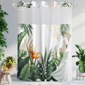 TWLSNCD No Hook Shower Curtain with Snap in Liner, Tropical Leaf Shower Curtains and Liner Set for Bathroom, Monstera Palm Leaves Floral Fabric Bath Curtain, Waterproof Washable, Green 71" x 74"