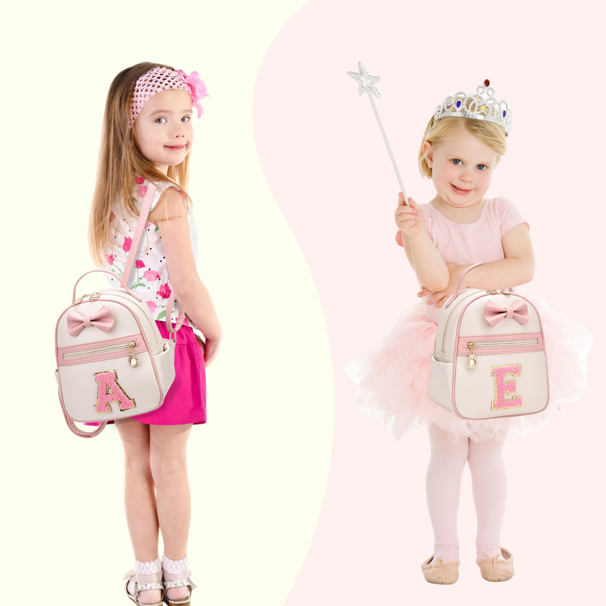 I IHAYNER Girls Initial Bowknot Small Leather Backpack Cute Mini Backpack Personalized Trendy Stuff Gifts for Women Pink-A