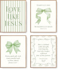 LARTSFRO Coquette Wall Art Decor - Sage Green Bow Posters with Inspirational Bible Verses | 8x10 Inch Set of 4 Unframed