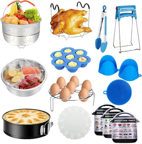 Instant Pot Accessories - 73 PCS Set for 5/6/8 Qt Pressure Cooker | Includes Steamer Baskets & Non-Stick Pan