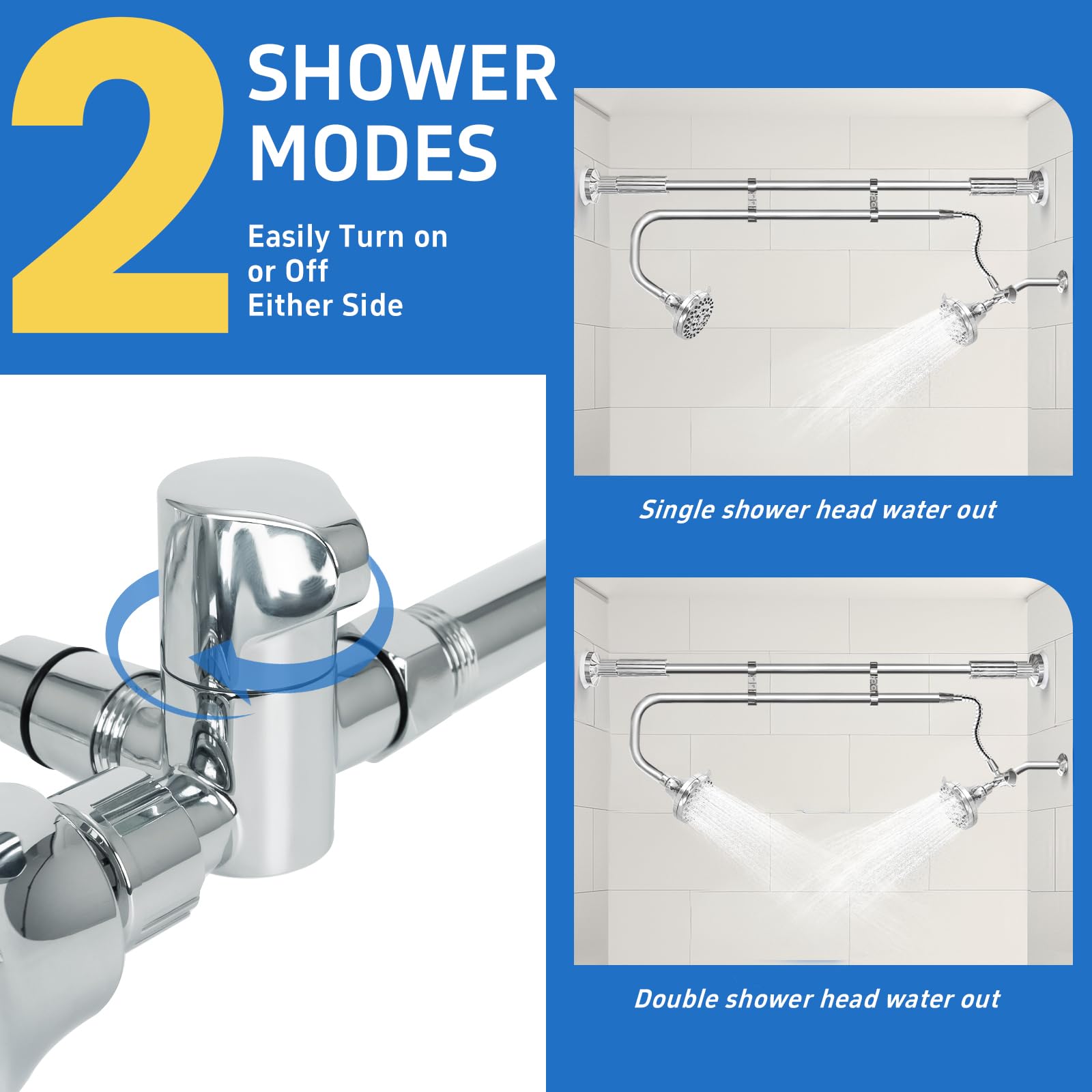 OURBAOFU Tandem Shower Heads, Double Shower Head for Couples, Dual Shower Head System for Two People, High Pressure and Adjustable Double Shower Heads (Silver)