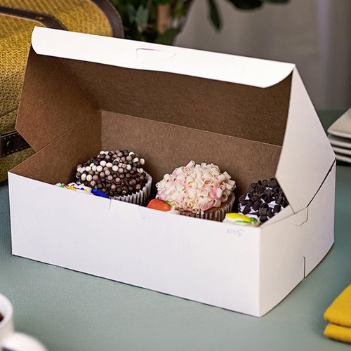 SCT white one-piece non-window bakery boxes, 10.75 x 6.75 x 3.63, white, paper, 250/carton