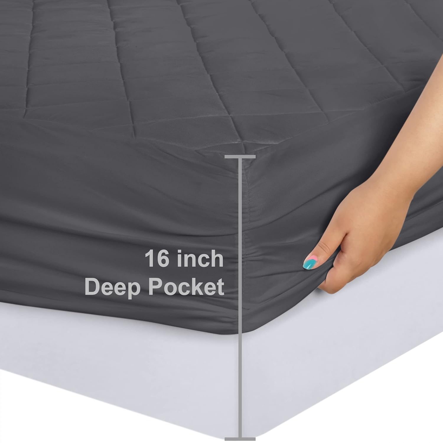 Utopia Bedding Quilted Mattress Pad - Twin Size Deep Pocket Protector | Machine Washable Grey