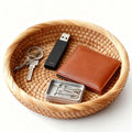 Handwoven Rattan Small Key Bowl - 7.6 Inch Round Catch All Tray for Keys,Coins, Wallet, Jewelry - Natural Wicker Organizer for Entryway, Desk, Nightstand