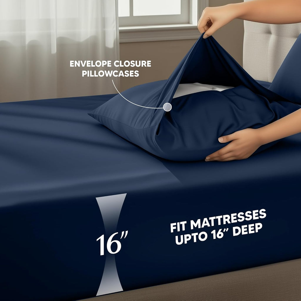 Utopia Bedding King Size Sheet Set - Soft, Breathable Microfiber | 4-Piece in Navy Blue, Oeko-Tex Certified