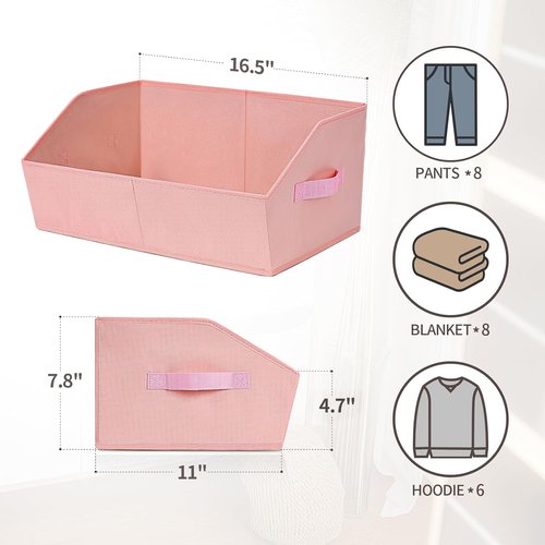 Homsorout Decorative Storage Baskets - Trapezoid Closet Bins with Handles, 6 Pack, Pink