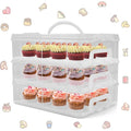 LEPump Cupcake Carrier, 3-Tiers Cupcake Containers, Holds 36 Cupcakes or 3 Large Cakes, Cupcake Holder, Cupcake Box with Lid and Handle (White, Basic)