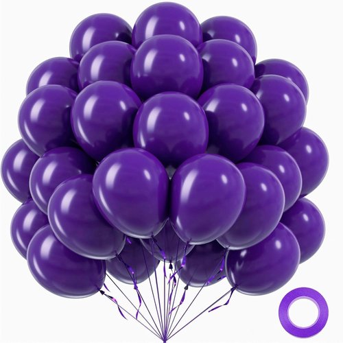 Dark Purple Balloons | 12-Inch Latex Party Balloons - 50pcs for Weddings, Baby Showers & Birthdays