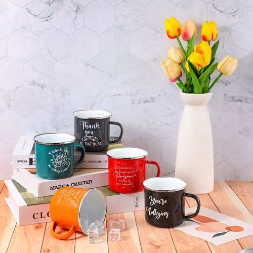 Wesiti 20 Pcs Thank You Gifts Mugs 12 oz Enamel Thank You Mug Coffee Mugs for Team Women Men Inspirational Employee Appreciation Mug for Staff Teacher Coworker Groups Office Volunteer Nurse(Boho)