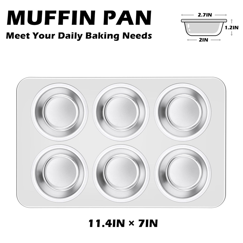 Leonyo Non-Toxic Stainless Steel Muffin Cupcake Pan 6 Cup, 2 Pack