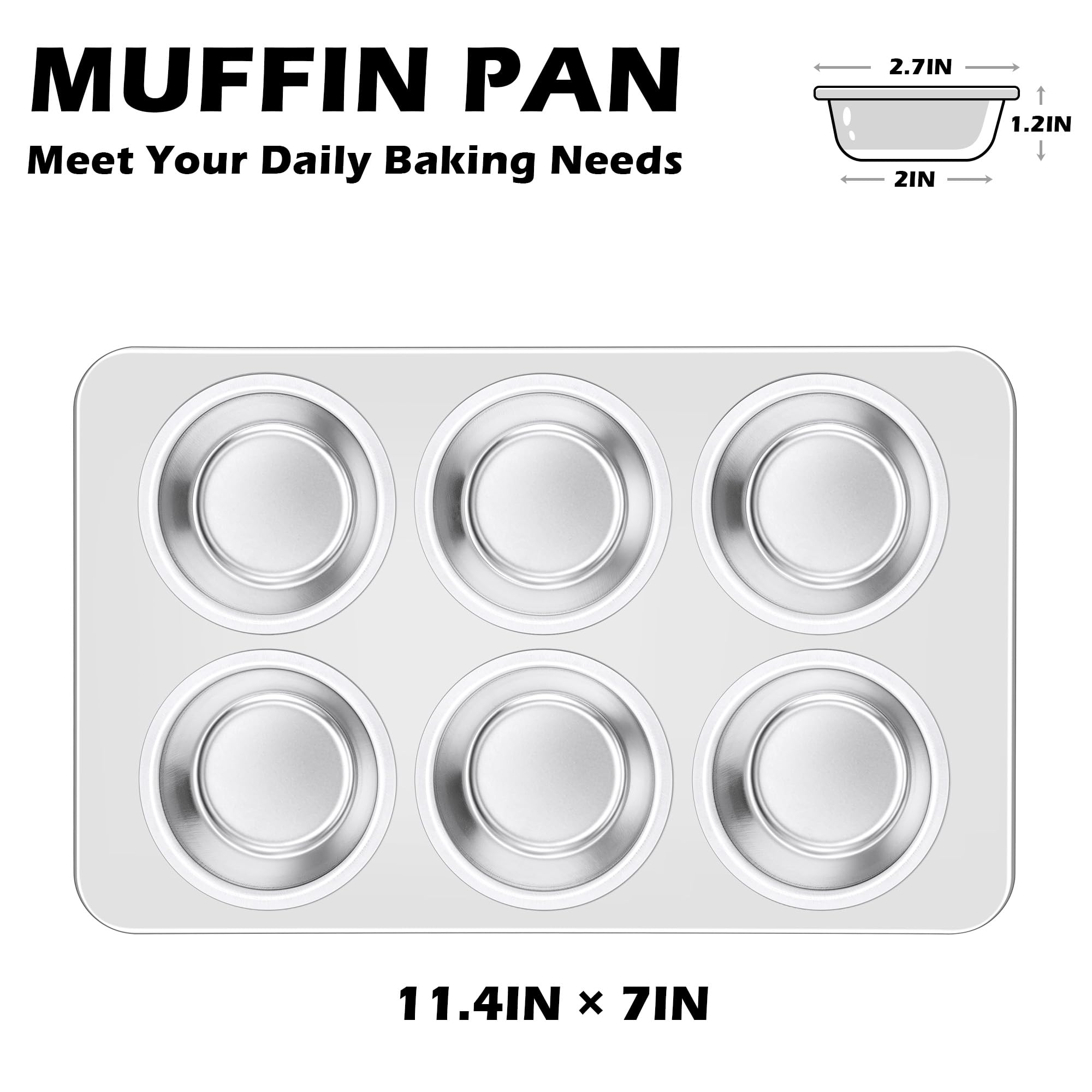 Leonyo Non-Toxic Stainless Steel Muffin Cupcake Pan 6 Cup, 2 Pack