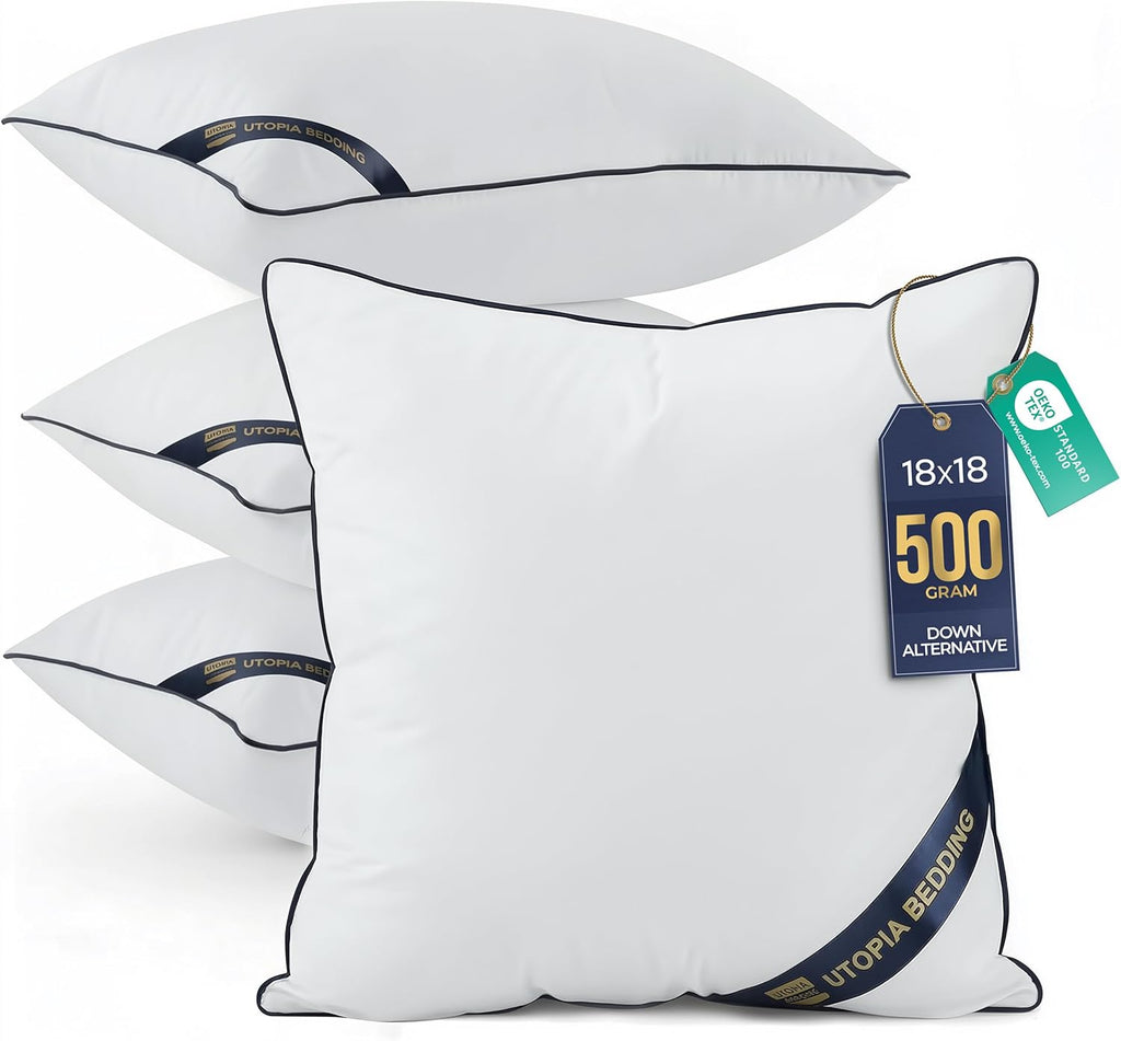 Utopia Bedding Throw Pillow Inserts - Pack of 4 White Decorative Pillows | 18 x 18 Inches for Sofa & Bed