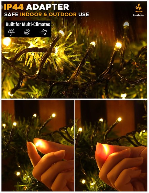 EcoNour 41 Ft 1000 LED Cluster Twinkle Lights for Christmas Tree, 8 Modes String Lights for Decoration with Timer and Memory Function, Ambient Warm White Fairy Lights for Magical Home & Garden Decor