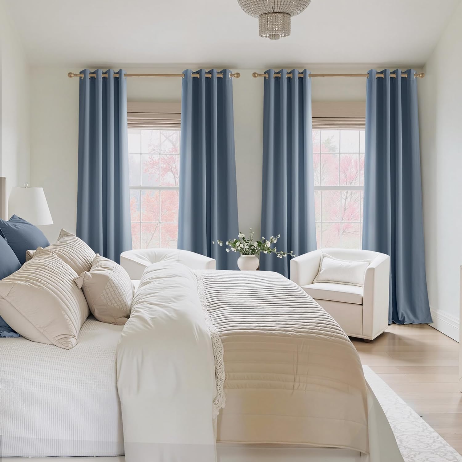 NICETOWN Room Darkening Curtains - Elegant Stone Blue Drapery Panels, 52" x 84" Size