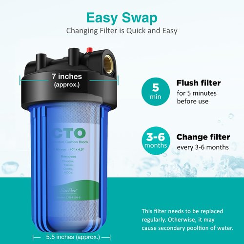 SimPure Whole House Water Filter Cartridges 5 Micron 10" x 4.5" CTO Activated Carbon Block, For DB10P, DB10C-2, GE GXWH40L, GXWH35F, BB10, FXHTC, FC15B, 3 Pack