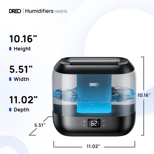 Dreo Smart Humidifier - Top Fill 4L Large Room Cool Mist | 36H Runtime, Touch/App/Voice Control, Black