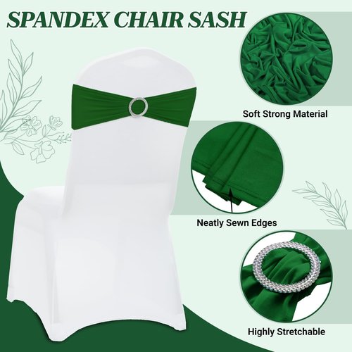 MDS Spandex Chair Sashes - Premium Stretch Covers with Buckle Slider for Weddings & Events | Green, Pack of 75