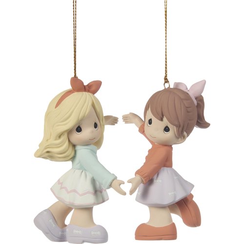 Precious Moments Two Friends One Heart Ornament Set – Set of 2 Bisque Porcelain Christmas Keepsake Ornaments – 251047
