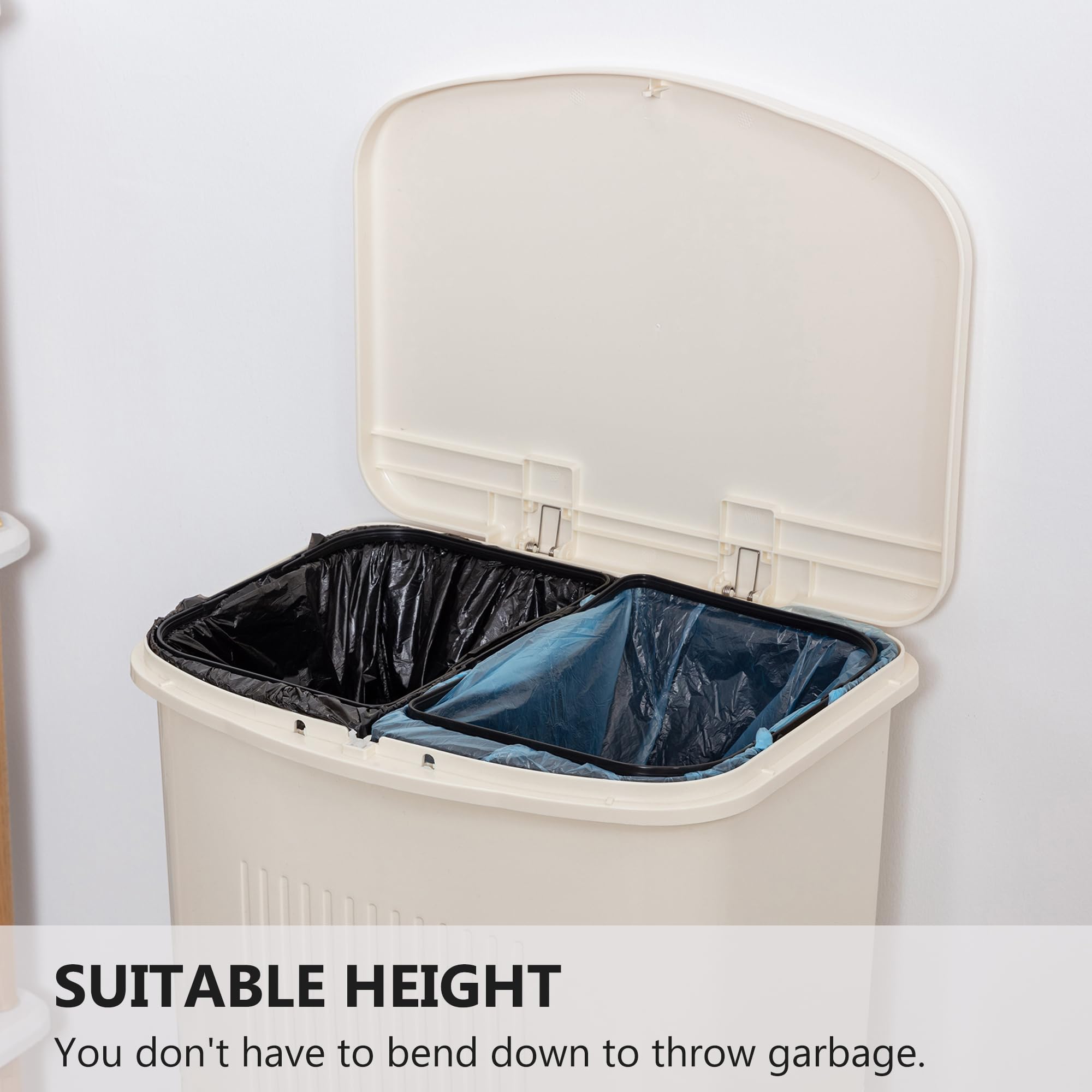 VECELO 12 Gal Kitchen Trash Can with Lid, Large-Capacity Double-Layer Sorting Trash Bin with Removable Inner Bucket, Vertical Trash Can with Drawer&Tissue Holder, Waste Container with Wheel,Step Pedal