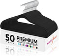 HOUSE DAY Premium Velvet Hangers - 50 Pack Black Non-Slip Flocked Felt | Sturdy 360° Rotatable Hook