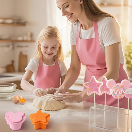 MITCHENIFY Mouse Star Shaped Cake Pop Cutter and Pusher, 3D Printed Cake Pop Molds Shapes Press Set, Baking Molds for Home Baking, Kids Cooking, Birthday Parties, Wedding Desserts