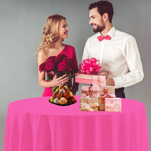 BCCSNNM 12 Pcs Round Valentines Tablecloth,Plastic Red Pink Tablecloths Disposable Table Covers for Valentine's Day Galentines Birthady Engagement Baby Shower Party Decorations,84 Inch