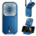 ZEXALIGHT USB Rechargeable Upgraded 5-in-1 Portable Handheld Fan, Necklace Fan, Mini Desk Fan, Foldable Phone Stand, 4 Speeds Airflow, Quiet Personal Fans with LED Digital Screen (Blue)