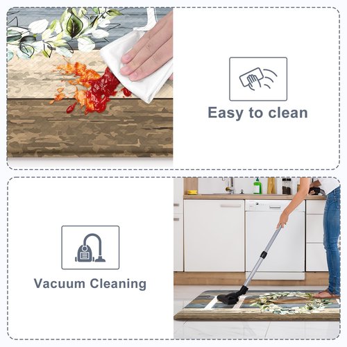 KIMODE Farmhouse Kitchen Mats for Floor 2 Piece,Cushioned Anti Fatigue Rugs Non Slip,Memory Foam Waterproof Carpet for Sink Laundry Office Bathroom,Blue 17"x47"+17"x29"