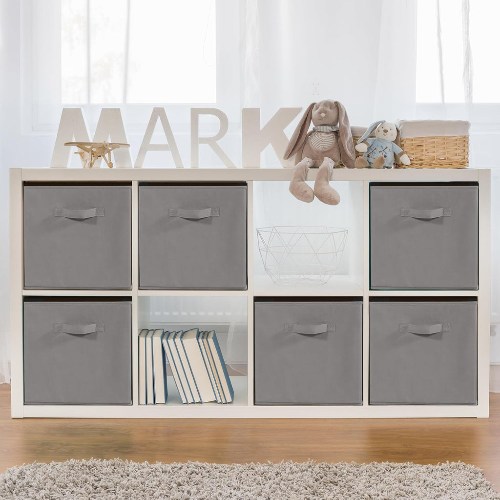 Skiennix 11x11 Storage Bins - Set of 3 Collapsible Fabric Organizers with Handles | Grey